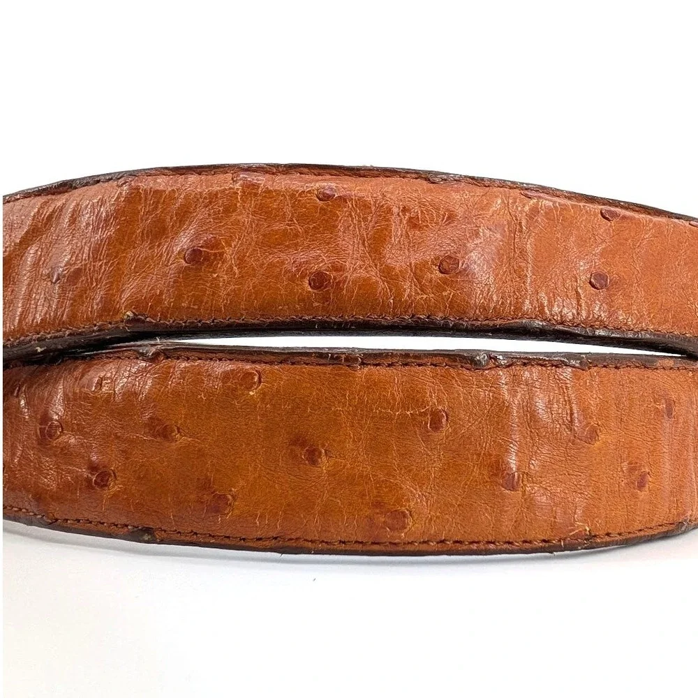 Deer Park Genuine Ostrich Leather Western Belt‎ Brown Cognac Size 32